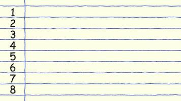 Hand Drawn Numbered List Animation On Lined Paper Looping video