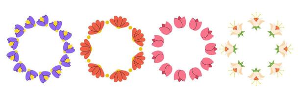Botanical flower circle frame with copy space set. Floral wreath with buds vector