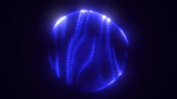 Futuristic glowing blue sphere composed of digital lines and dots on a dark background, representing technology, data, and innovation video