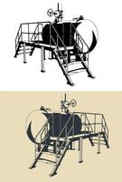 Horizontal industrial tank with service platform vector
