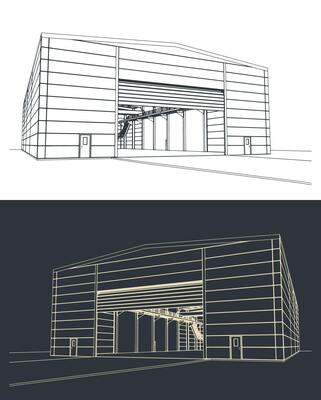 Industrial hangar close-up illustrations
