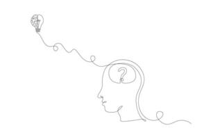 Continuous one line drawing light bulb symbol idea The concept of thinking ideas illustration vector