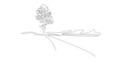 Continuous one line drawing of nature tree illustration vector