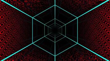Black and red background with blue hexagonal design. Looped animation video