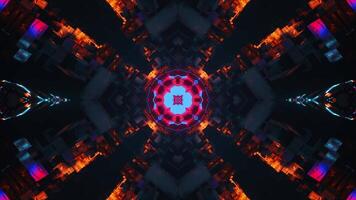 Colorful abstract design with red and blue center and black background. Kaleidoscope VJ loop video