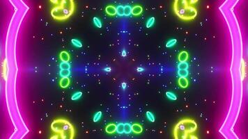 Colorful pattern with circles and lights on black background. Kaleidoscope VJ loop video