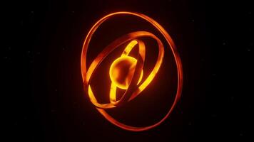 Glowing object with ring around it on dark background. Loop animation video