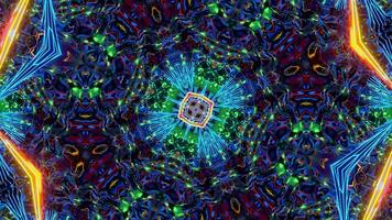 Colorful abstract design with red center and blue center. Kaleidoscope VJ loop video