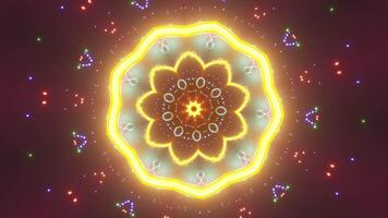 Colorful circular design with yellow center and green center in space. Kaleidoscope VJ loop video