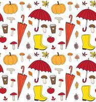 Seamless pattern of hand drawn doodle sketch autumn elements isolated vector