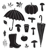 Set of sketch autumn elements isolated on white background vector