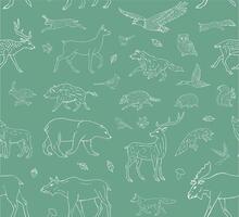 Seamless pattern of doodle sketch wild forest animals isolated on white background vector