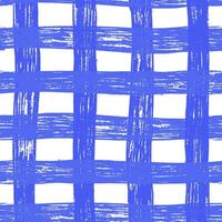 Vintage summer checkered seamless pattern with crossing brushed lines in blue and white. hand drawn tablecloth texture. Pencil hatching vector