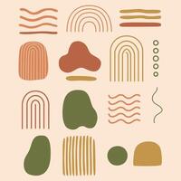 Trendy abstract collection of organic shapes, arches, and linear elements in warm earth tones. Ideal for modern and bohemian design projects. vector