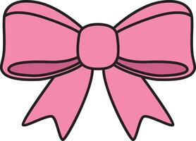 Adorable pink ribbon bow with a simple, clean outline. Ideal for festive design, packaging, celebration graphics, and feminine accents. vector