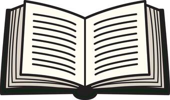 Flat style open book with visible pages and black outline. Great for reading, study, library, or academic-themed creative projects. vector
