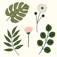 Aesthetic collection of hand-drawn leaves and floral elements in flat minimal style. Perfect for natural-themed and modern design projects. vector