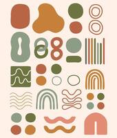 Modern abstract set featuring geometric shapes, arches, waves, and lines in warm earthy tones. Perfect for boho and minimalist design projects. vector