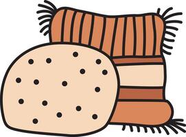 Flat style illustration of two decorative pillows in warm tones with polka dot and striped patterns. Ideal for home decor, cozy themes, and interior design projects. vector