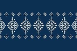 Ethnic pattern cross stitch geometric blue color background fabric pixel design. vector