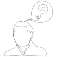 Sketch continuous line question mark quiz confuse man male boy hand drawn decor. vector