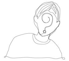 Decorative continuous line question mark quiz confuse man male boy hand drawn. vector