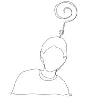 Continuous line question mark quiz confuse man male boy hand drawn line art. vector