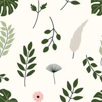 Minimal botanical design featuring various green leaves and soft floral elements on a light background with a clean, natural look. vector