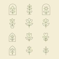 Delicate line art floral and leaf icons with a modern minimal look. Perfect for eco branding, labels, packaging, and nature-themed designs. vector