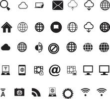 Internet and Cloud Icon Set in Minimal Black Style vector