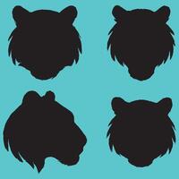 Black and white illustration of a tiger head in profile. vector