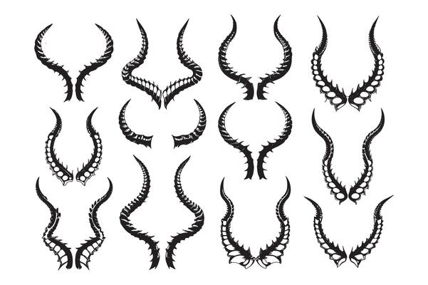 Hellish Demon Horns Collection Tribal Clipart for Horror Designs