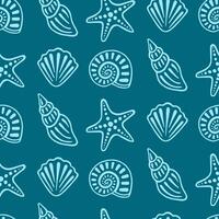 Sea shells seamless pattern. Hand draw marine collection of shellfishes, sinks and starfishes. illustration. vector