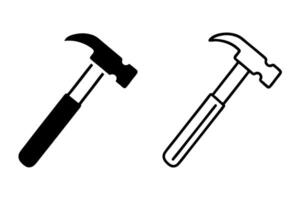 hammer tools in multiple designs and angles, including outlined and solid styles, suitable for labor and manual work concepts labour day or labor day line art icon set vector