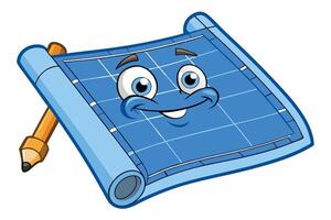 Friendly character with a blueprint and drafting tools, symbolizing work and construction, perfect for Labor Day or Labour Day illustrations vector