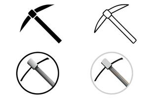 pickaxe designs, flat and outline style, for use in mining, construction, and heavy labor labour day or labor day line art icon set vector