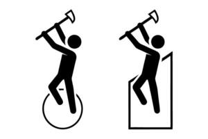 silhouettes of manual workers with helmets, holding tools and performing various construction tasks, symbolizing manual labor and safety Labour day or labor day line art icon set vector
