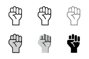 Icon set of raised fist designs in various colors and shades for social justice and equality Perfect for labour day or labor day line art icon set vector