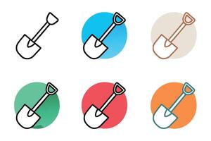 varied shovel icons in circular backgrounds, representing gardening tools, with a modern and playful design Labour day or labor day line art icon set vector