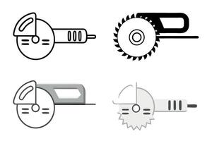 Electric circular saw icons in multiple color options and designs, representing professional tools and construction work, labour day or labor day line art icon set vector