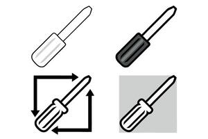 screwdriver icons including flat and cross screwdrivers in various designs, ideal for DIY and construction work, depicted in minimal line art Labour Day or Labor Day line art icon set vector