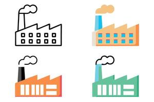 A series of factory icons with diverse designs and color schemes, great for work and industry related themes, labour day or labor day line art icon set vector