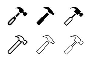 various hammer types, including claw hammers and simple line icons, perfect for construction, repair, and manual labor themes labour day or labor day line art icon set vector