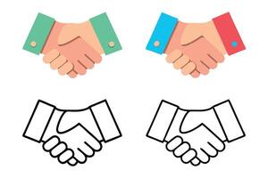 Set of handshake icons in different styles and colors, representing business agreements, partnerships, and cooperation labour day or labor day line art icon set vector