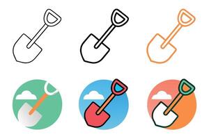 shovel illustration illustrations with circular backgrounds in multiple colors, representing hard work and outdoor activities Labour day or labor day line art icon set vector