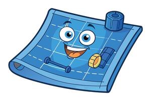 Happy blueprint design character with technical tools, ideal for construction, design, and planning concepts, suitable for Labor Day or Labour Day vector