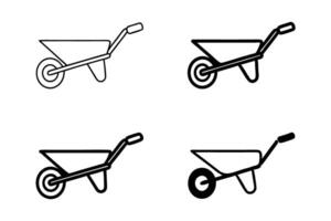 wheelbarrow with different designs, showcasing various angles and style variations, useful for construction and gardening concepts, labour day or labor day line art icon set vector