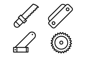 hand saw and circular saw icons displayed in a minimal line art design, perfect for carpentry, DIY projects, and industrial applications Labour Day or Labor Day line art icon set vector