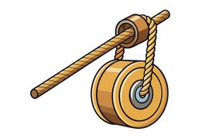 Classic wooden pulley with rope on a Transparent Background, used for mechanical lifting and weight management in construction, engineering, and industrial labor labour day vector