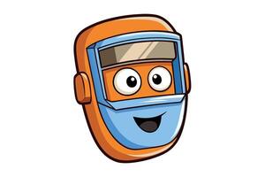 Orange welding face shield with smiling expression, cartoon style, ideal for promoting safety gear in welding and for labour day or labor day themes vector